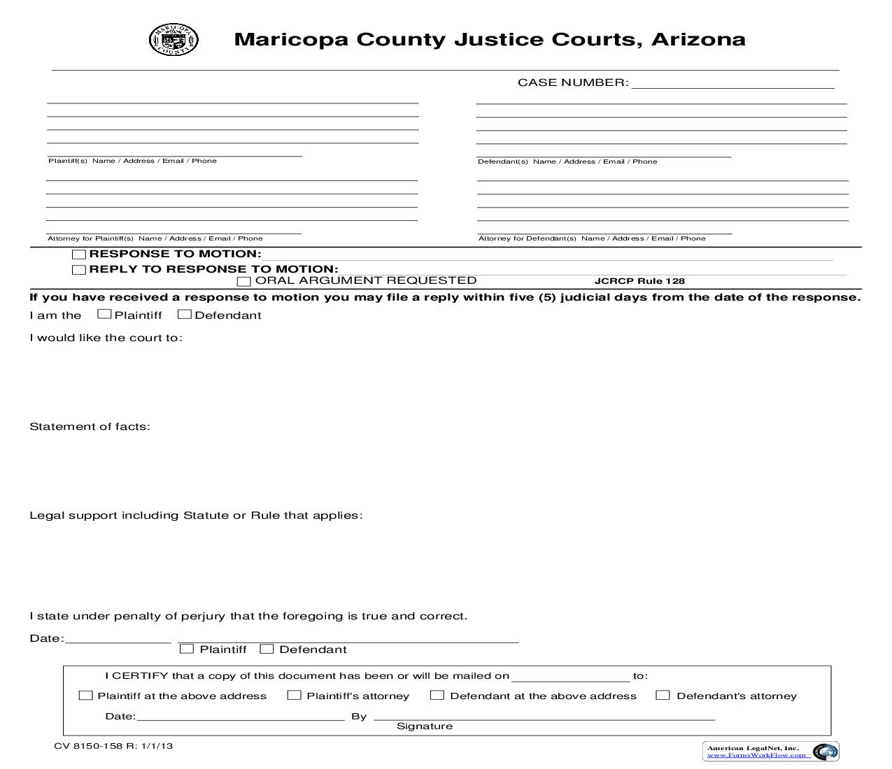 Response To Motion {CV 8150-158} | Pdf Fpdf Doc Docx | Arizona