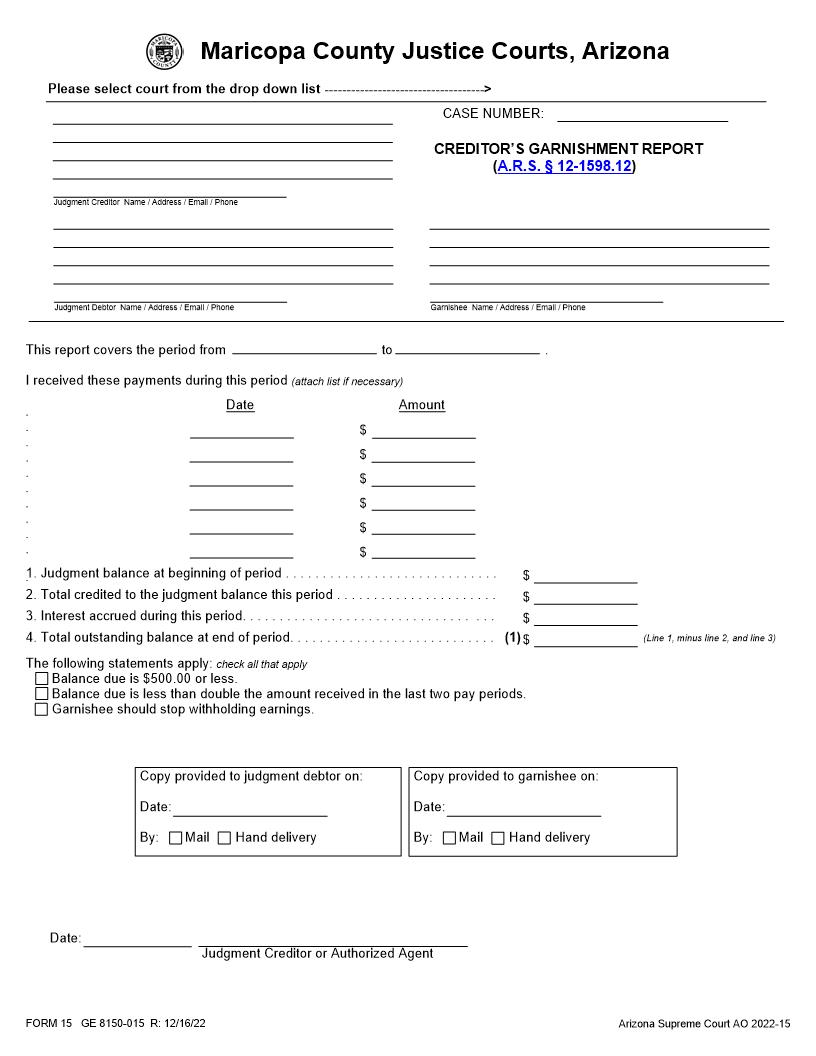 Creditors Garnishment Report | Pdf Fpdf Docx | Arizona