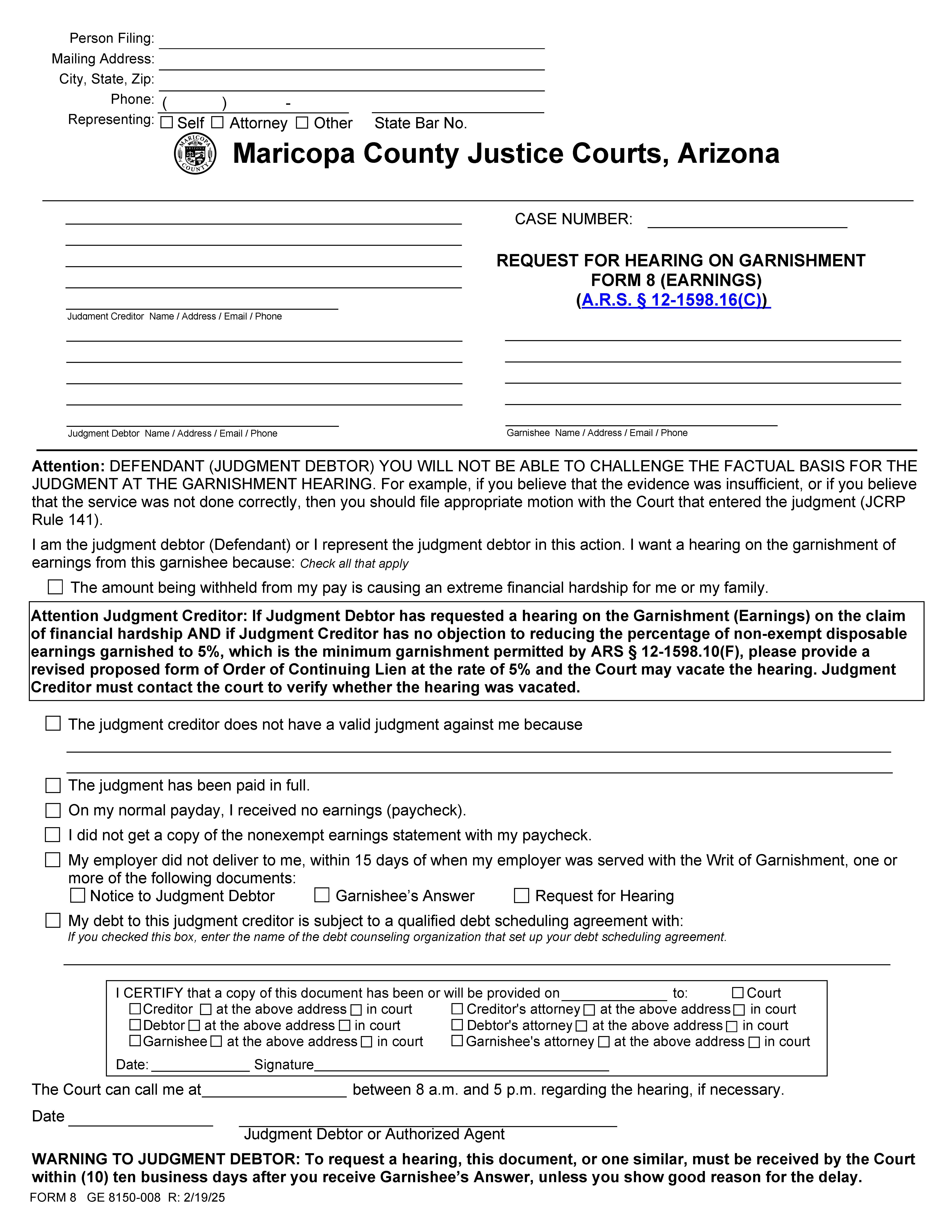 Request For Hearing Earnings | Pdf Fpdf Docx | Arizona
