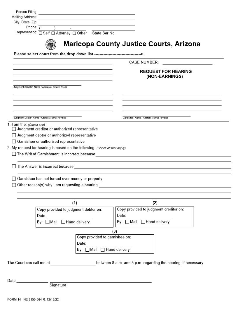Request For Hearing Non Earnings | Pdf Fpdf Docx | Arizona
