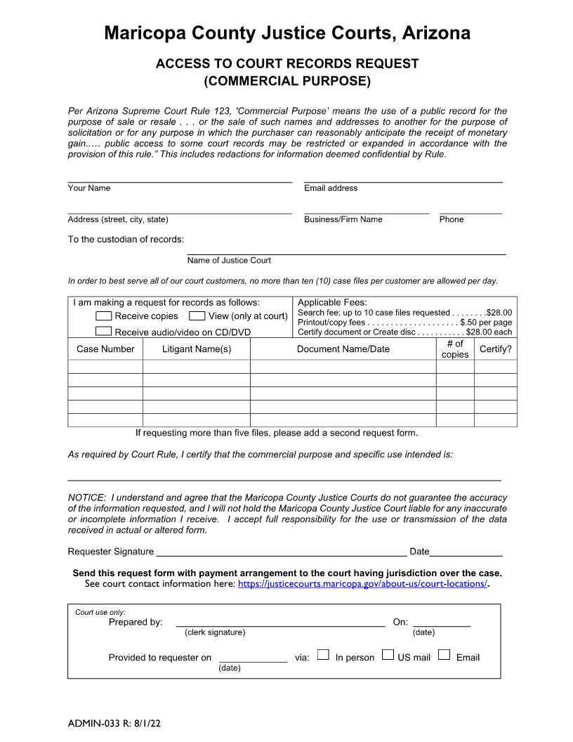 Access To Court Records Request | Pdf Fpdf Docx | Arizona