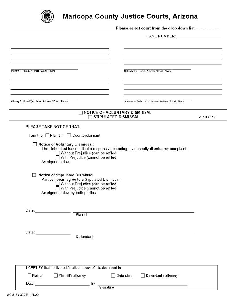 Notice Of Voluntary Dismissal-Stipulated Dismissal-Satisfaction Of Judgment | Pdf Fpdf Doc Docx | Arizona