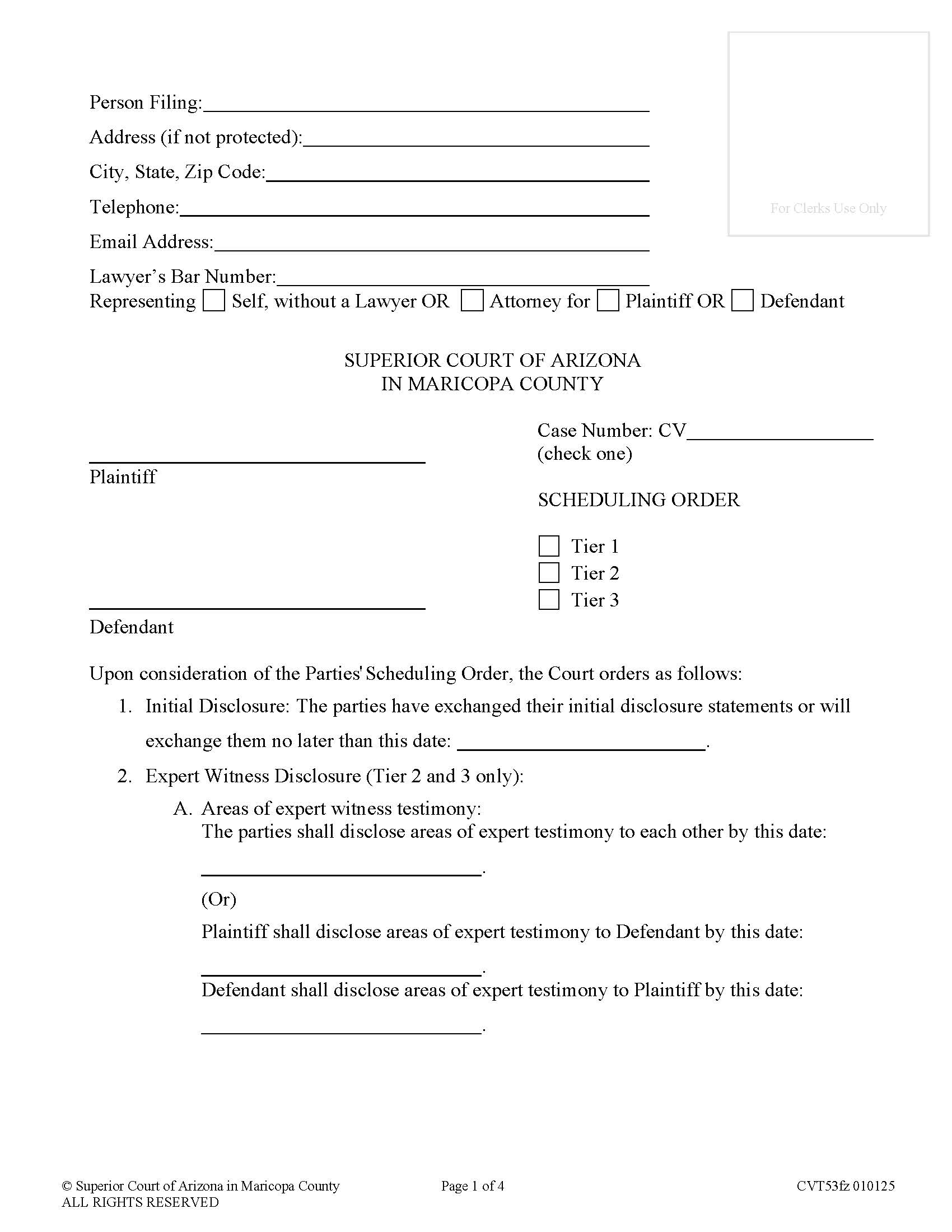 Scheduling Order {CVT53fz} | Pdf Fpdf Docx | Arizona