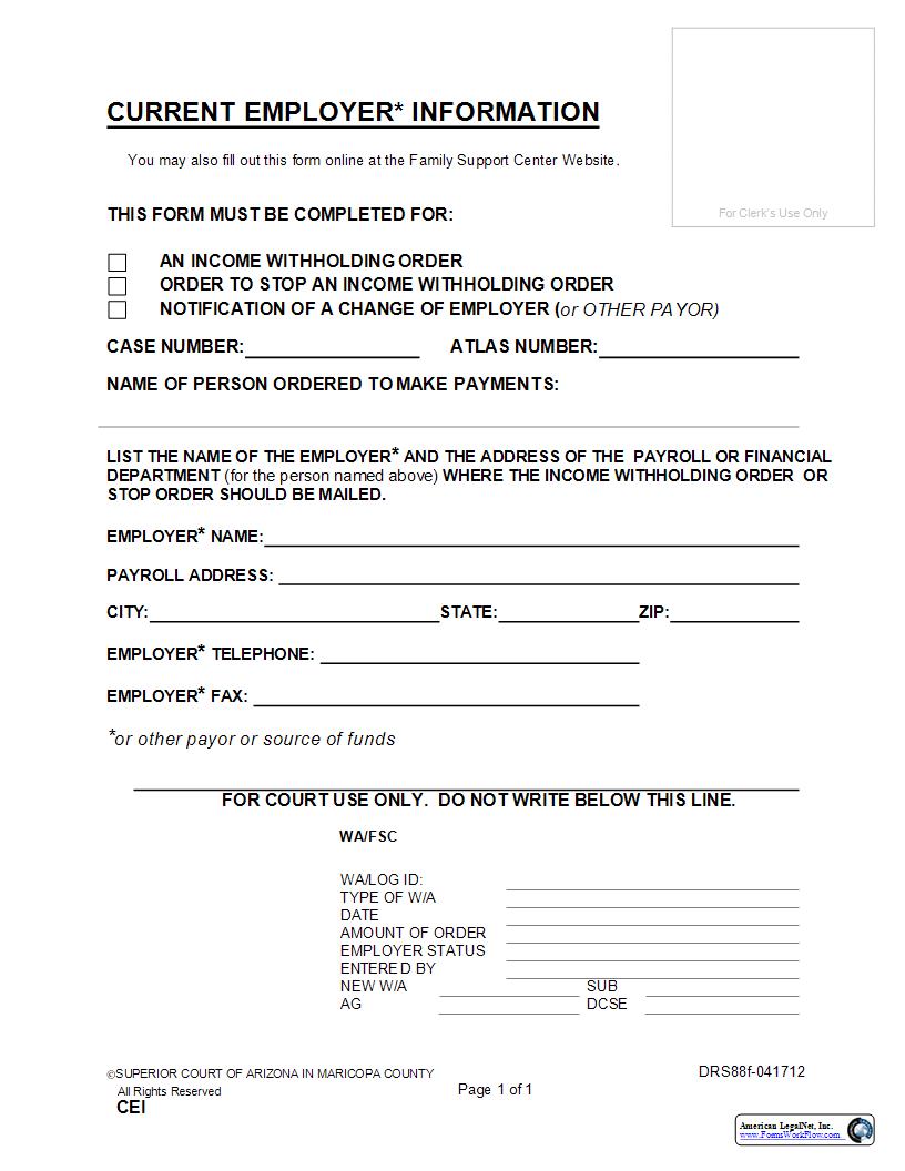 Current Employer Information {DRS88f} | Pdf Fpdf Docx | Arizona