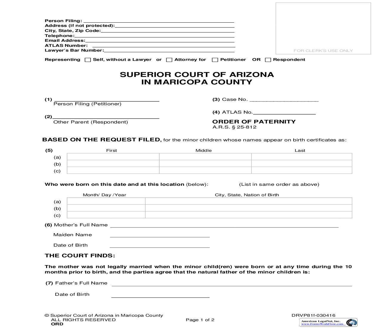 Order Of Paternity {DRVP81f} | Pdf Fpdf Doc Docx | Arizona