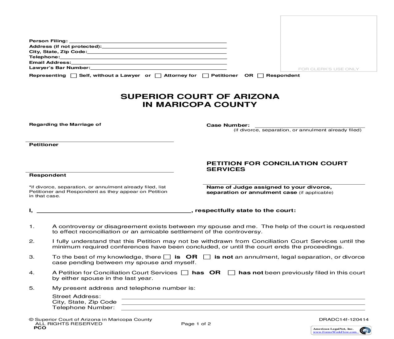 Petition For Conciliation Counseling {DRADC14f} | Pdf Fpdf Doc Docx | Arizona
