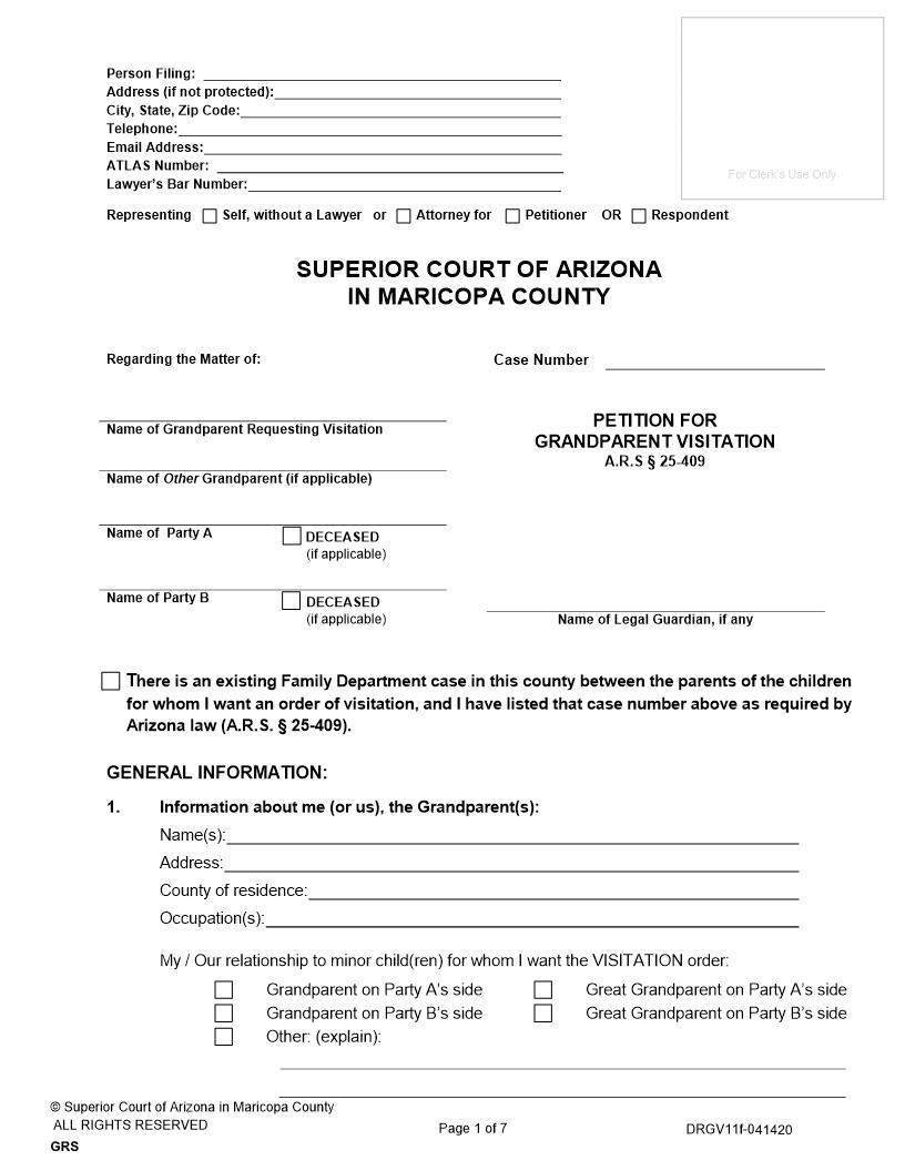 Petition For Grandparent Visitation {DRGV11f} | Pdf Fpdf Doc Docx | Arizona