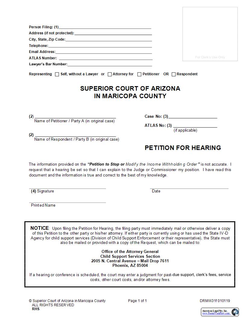 Petition For Hearing {DRMW31f} | Pdf Fpdf Doc Docx | Arizona