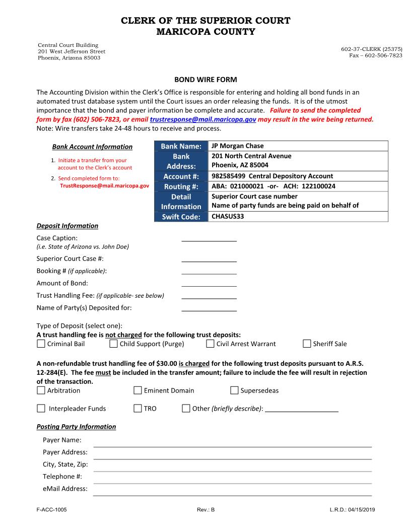 Bond Wire Form | Pdf Fpdf Doc Docx | Arizona
