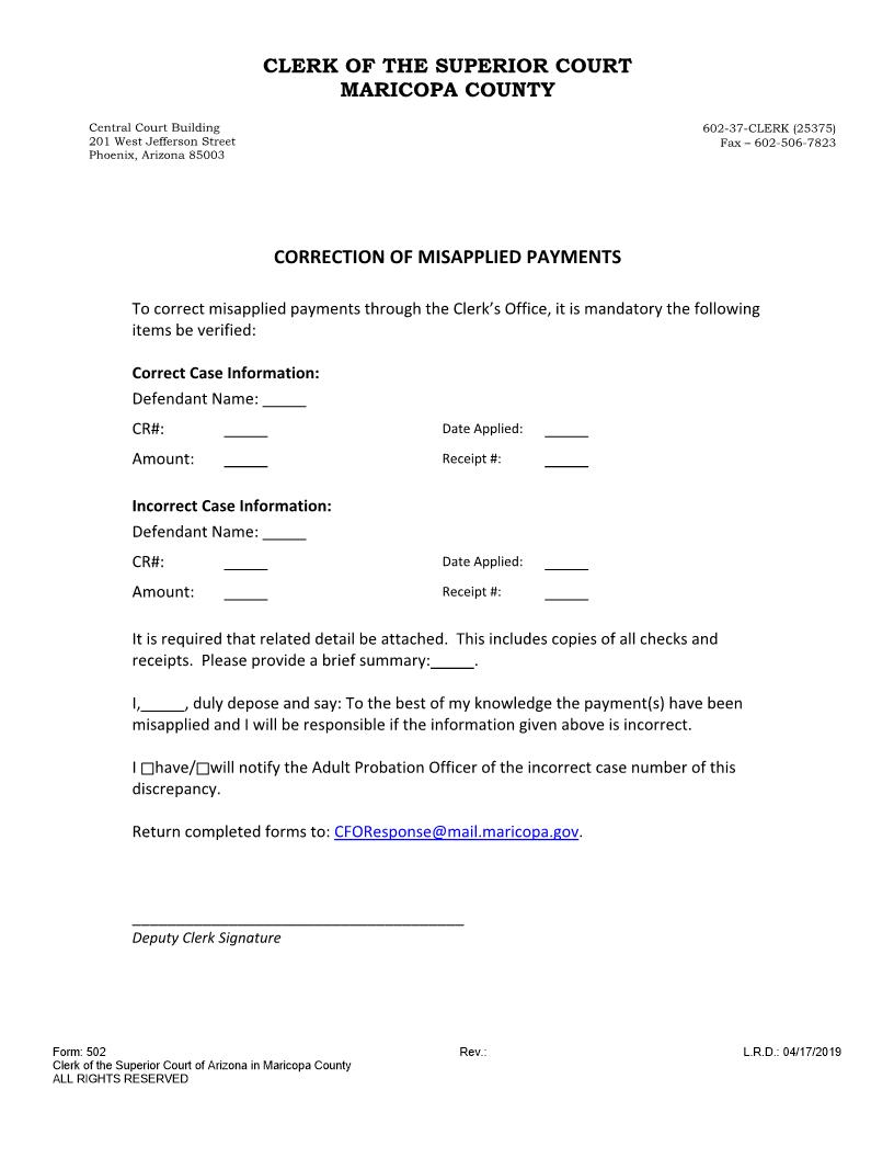Correction Of Misapplied Payments {502} | Pdf Fpdf Doc Docx | Arizona