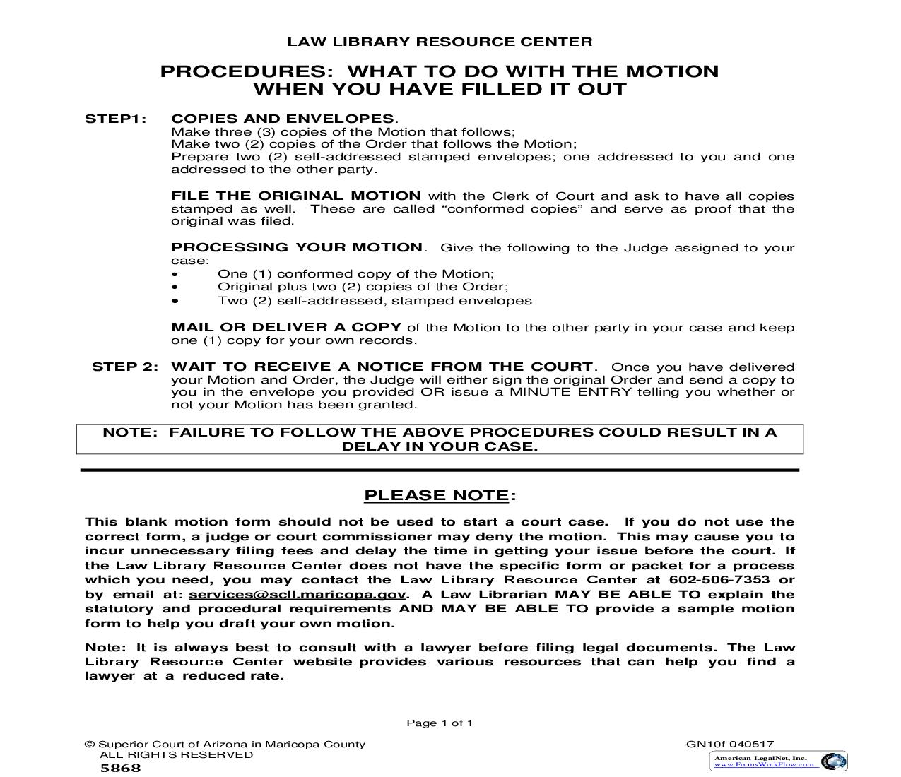 Blank Pleading-Motion And Order {GN10f} | Pdf Fpdf Doc Docx | Arizona