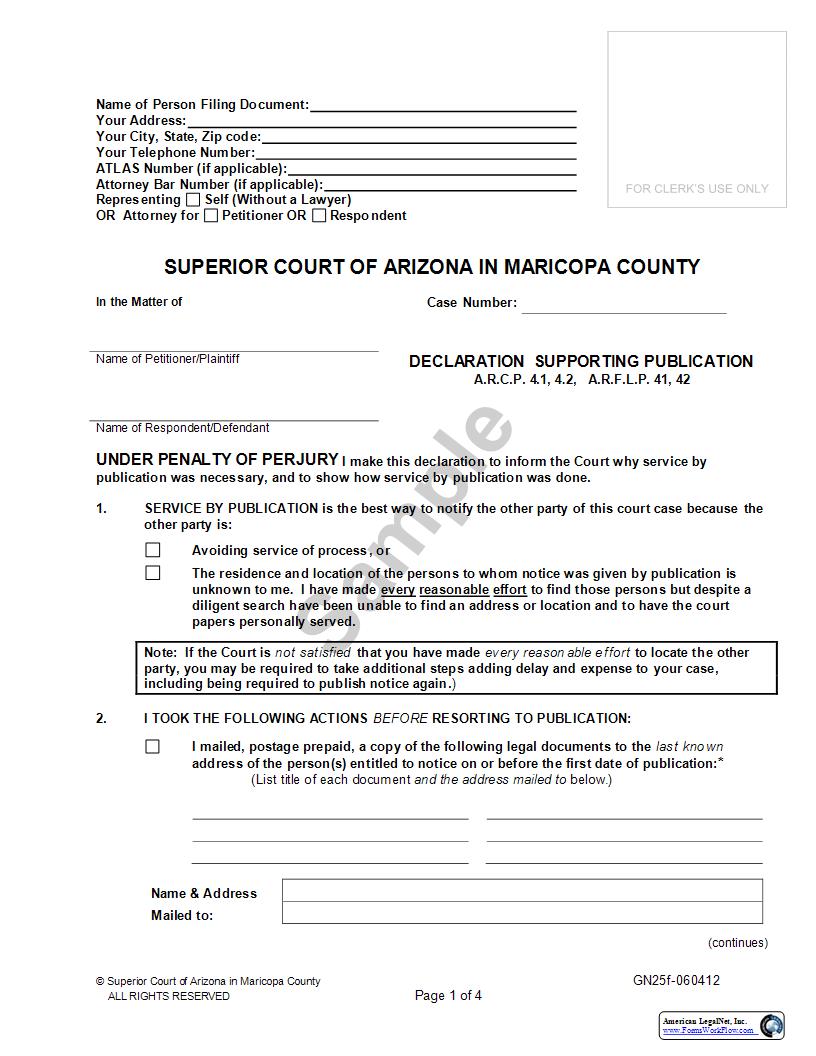 Declaration Supporting Publication {GN25f} | Pdf Fpdf Doc Docx | Arizona
