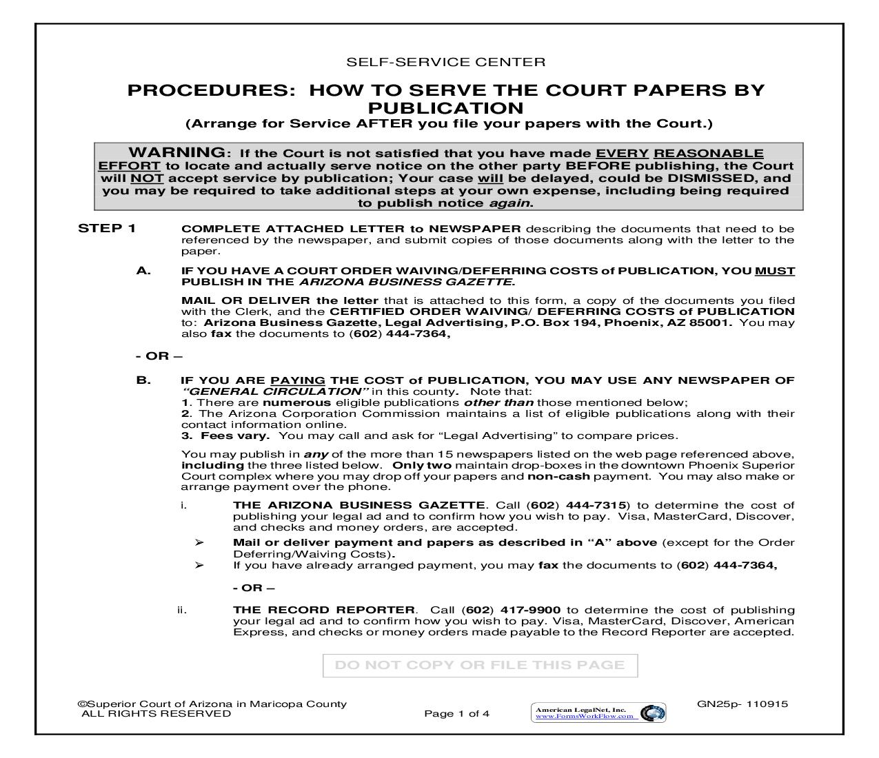 Letter To Newspaper (Service Of Court Papers By Publication) {GN25p} | Pdf Fpdf Doc Docx | Arizona