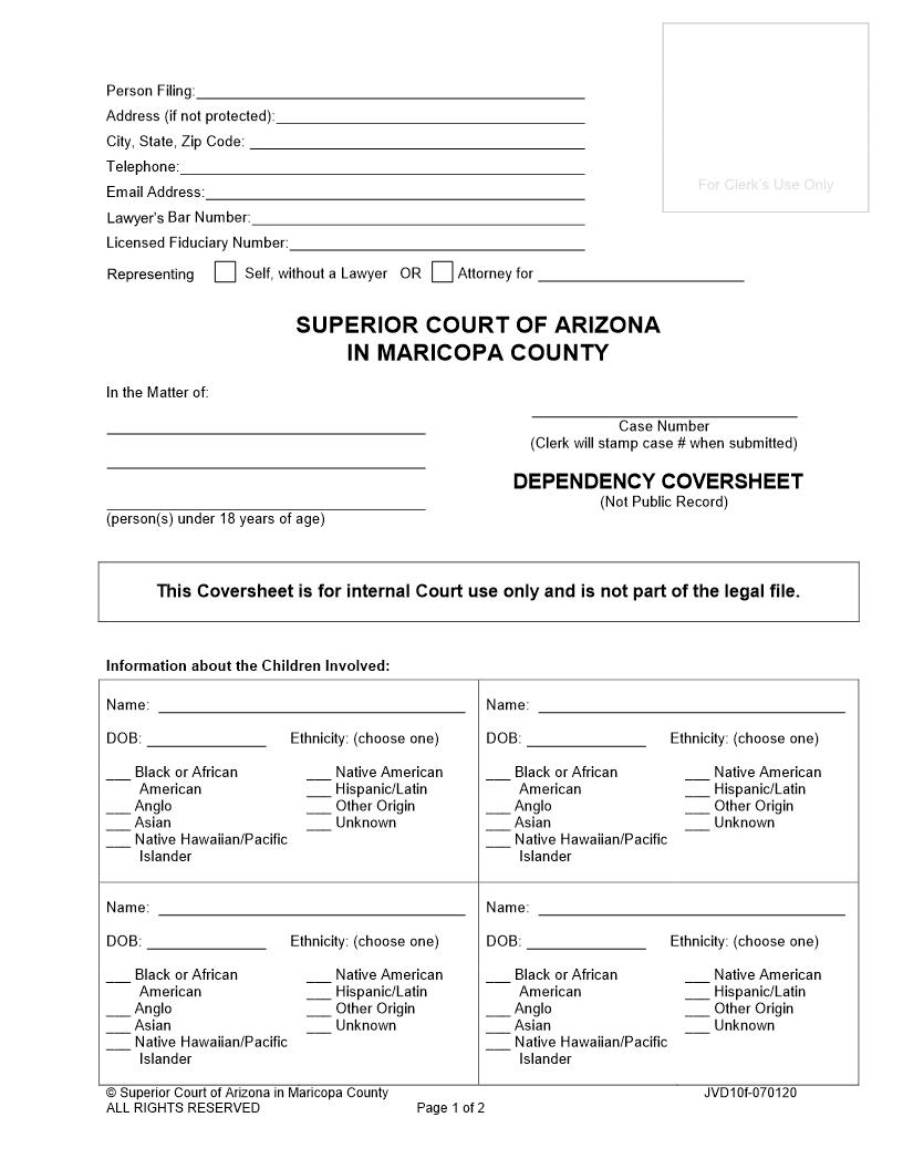 Dependency Coversheet {JVD10f} | Pdf Fpdf Doc Docx | Arizona