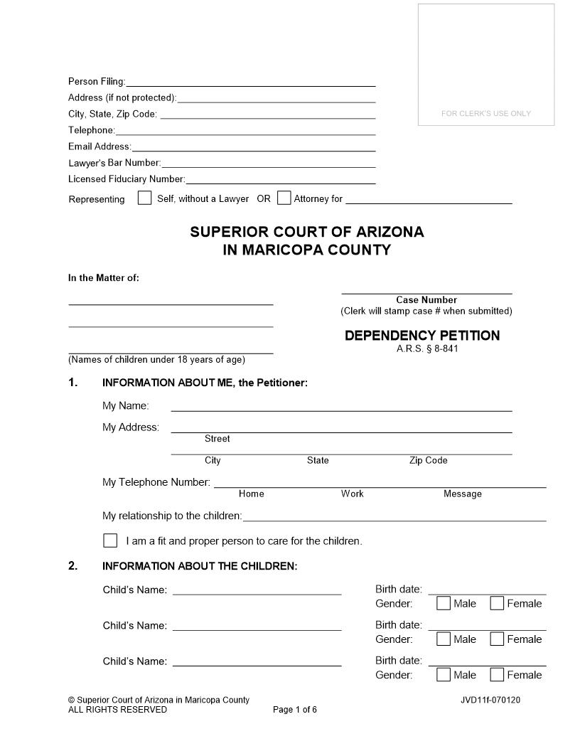 Dependency Petition {JVD11f} | Pdf Fpdf Doc Docx | Arizona