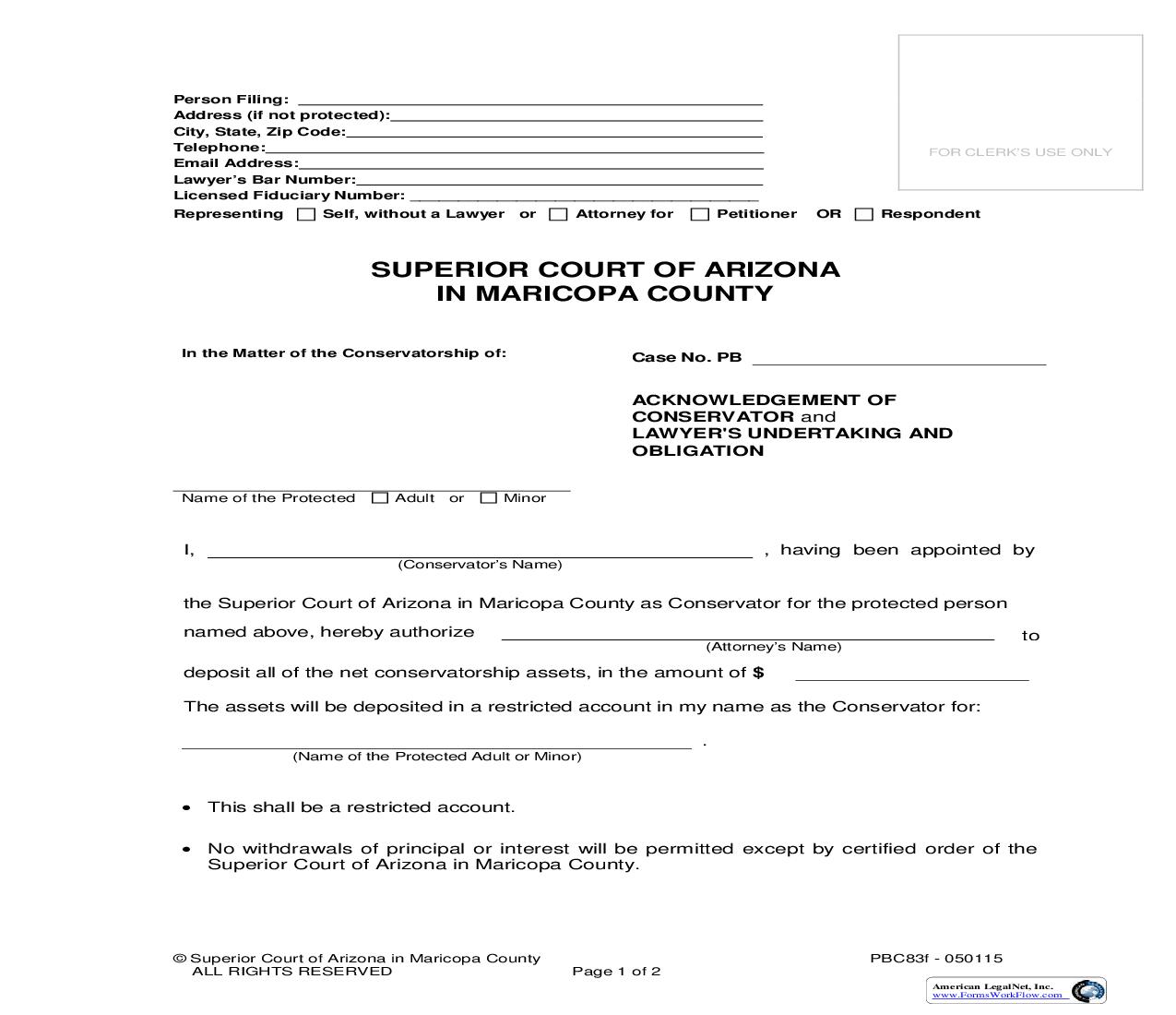 Acknowledgement Of Conservator And Lawyers Undertaking And Obligation {PBC83f} | Pdf Fpdf Doc Docx | Arizona