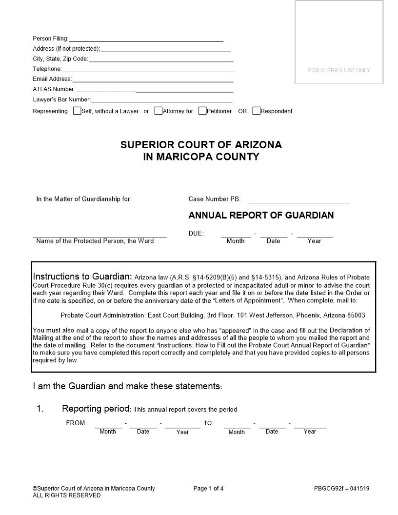 Annual Report Of Guardian {PBGCG92f} | Pdf Fpdf Doc Docx | Arizona