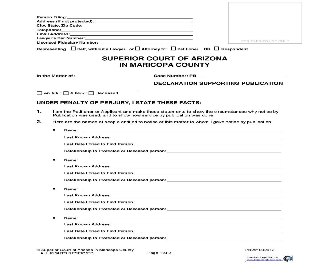 Declaration Supporting Publication {PB25f} | Pdf Fpdf Doc Docx | Arizona