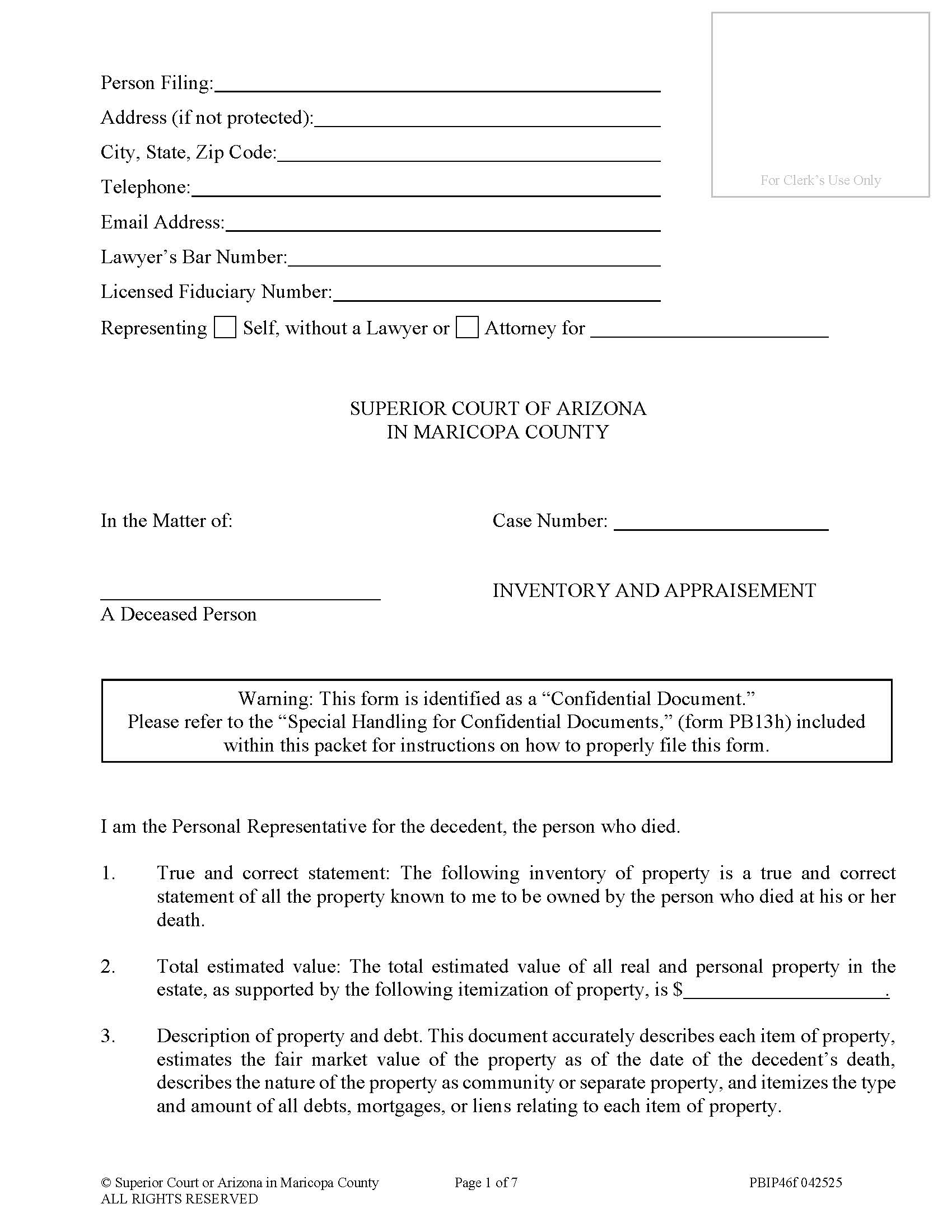 Inventory And Appraisement And Proof Of Mailing {PBIP46f} | Pdf Fpdf Doc Docx | Arizona