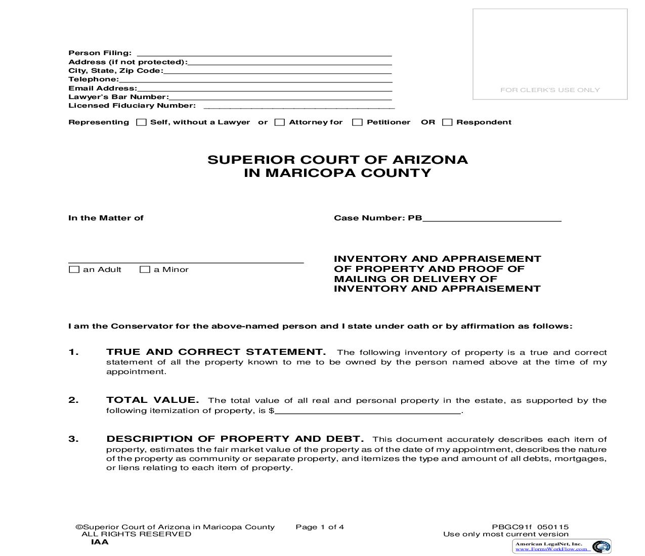 Inventory And Appraisement Of Property And Proof Of Mailing Or Delivery Of Inventory And Appraisement {PBGC91f} | Pdf Fpdf Doc Docx | Arizona