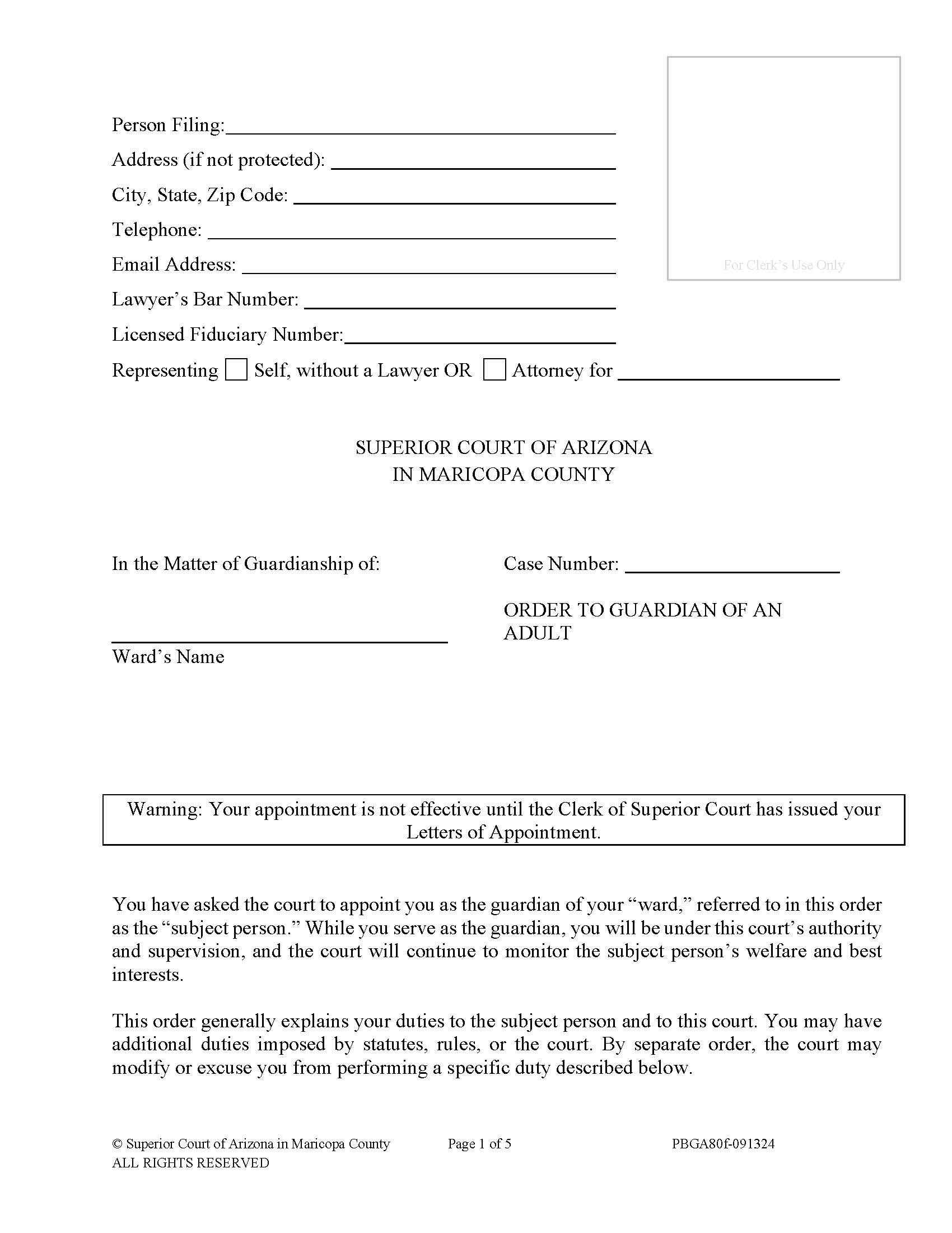 Order To Guardian Of An Adult {PBGA80f} | Pdf Fpdf Doc Docx | Arizona