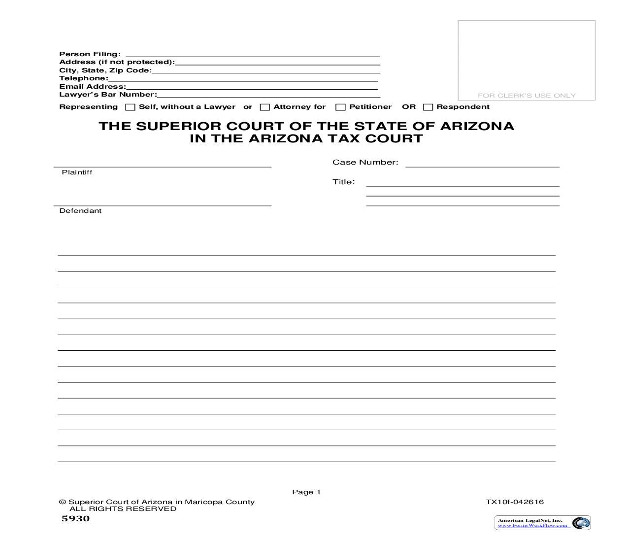 Blank Pleading - Tax {TX10f} | Pdf Fpdf Doc Docx | Arizona