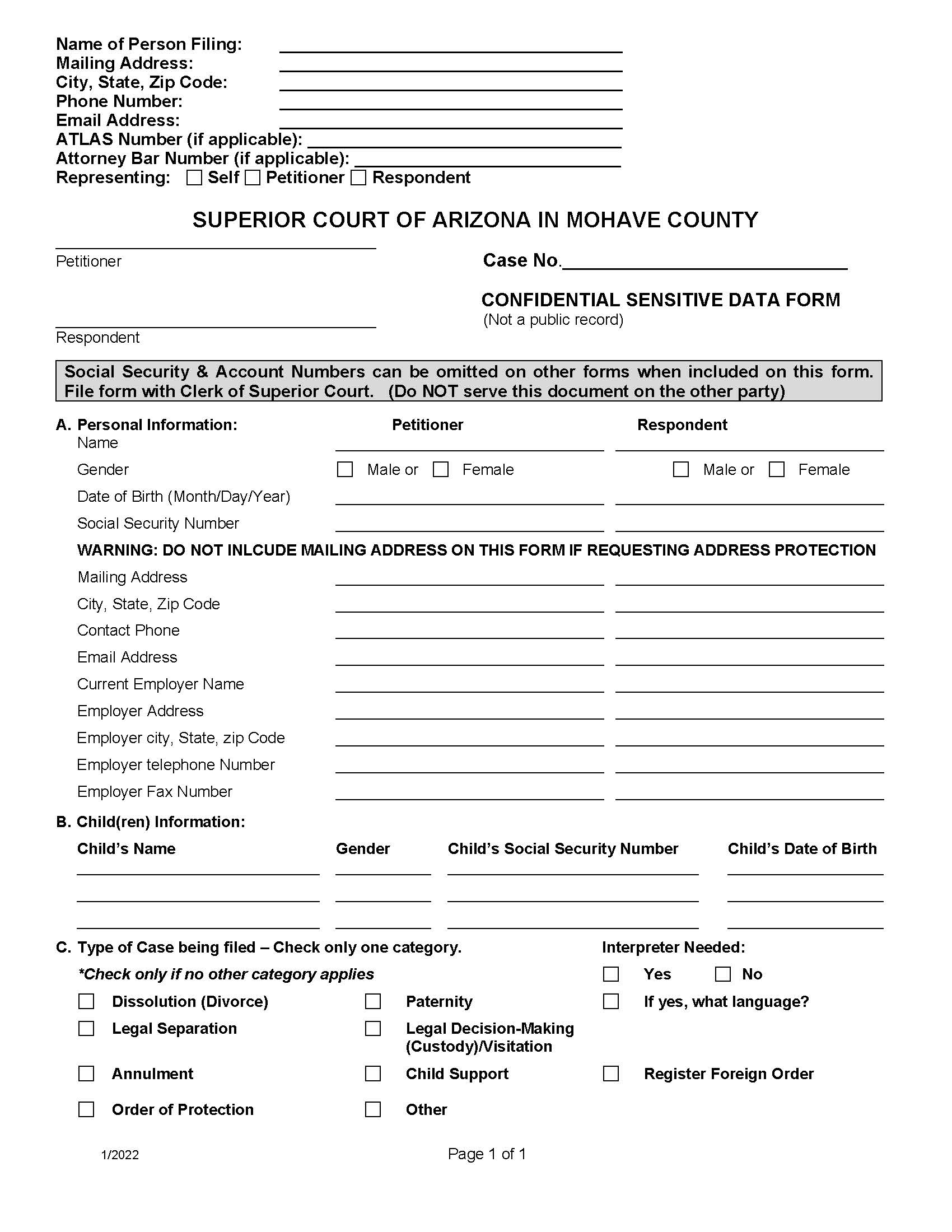 Confidential Sensitive Data Form Mohave County | Pdf Fpdf Doc Docx | Arizona