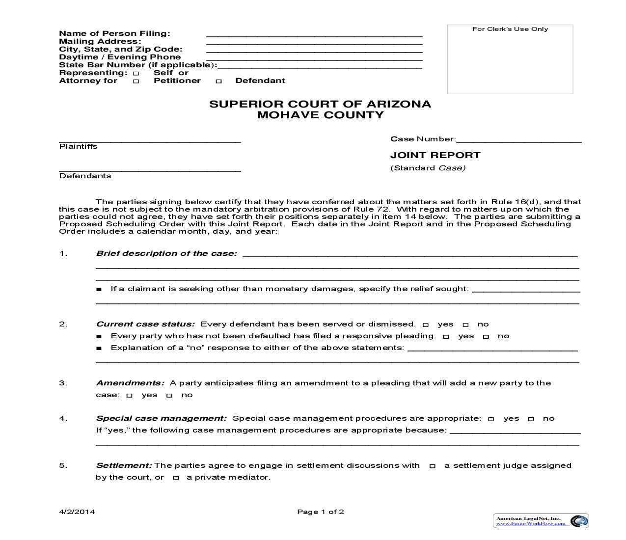 Joint Report And Proposed Scheduling Order (Standard Case) | Pdf Fpdf Doc Docx | Arizona