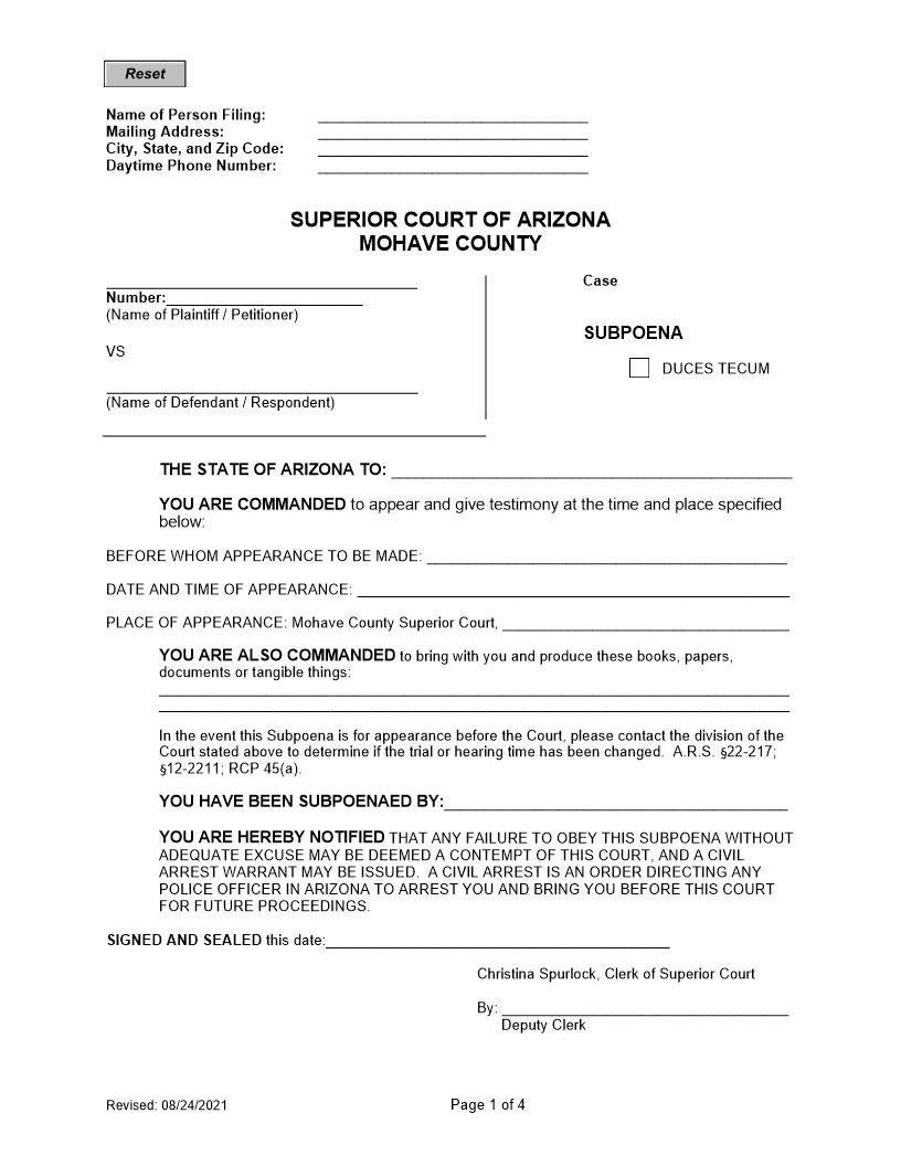 Subpoena | Pdf Fpdf Doc Docx | Arizona