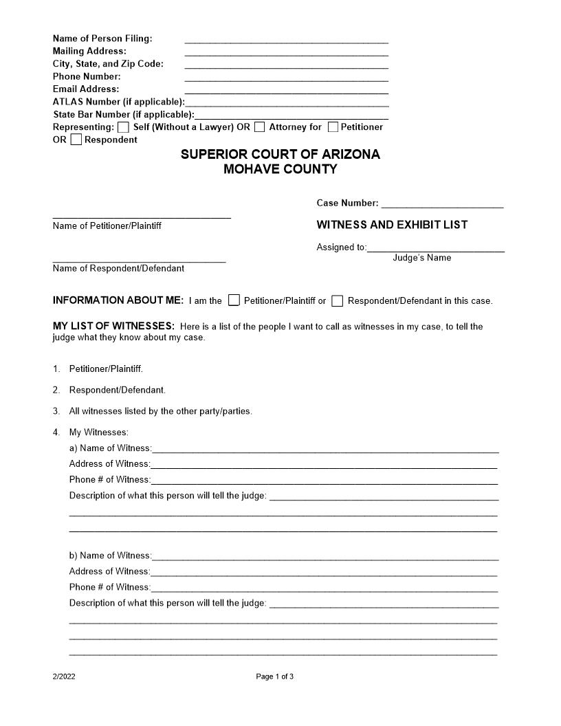 Witness And Exhibit List | Pdf Fpdf Docx | Arizona