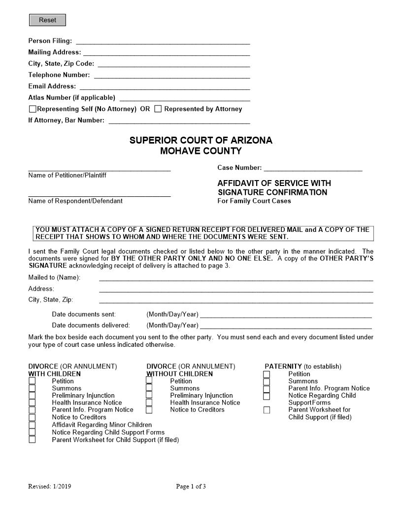 Affidavit Of Service With Signature Confirmation | Pdf Fpdf Doc Docx | Arizona