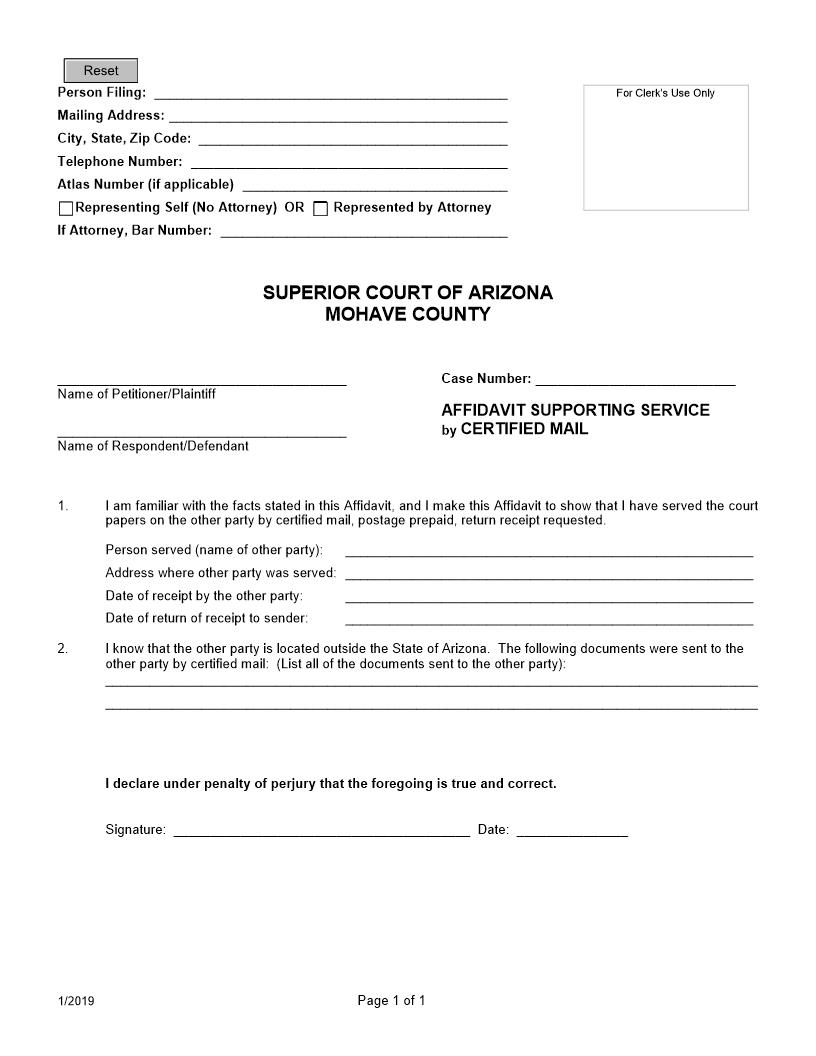 Affidavit Supporting Service By Certified Mail | Pdf Fpdf Doc Docx | Arizona