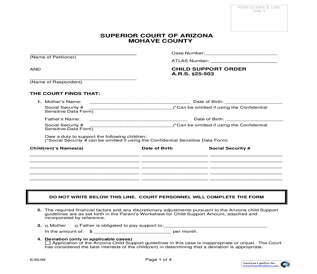 Child Support Order (Mohave County) | Pdf Fpdf Doc Docx | Arizona
