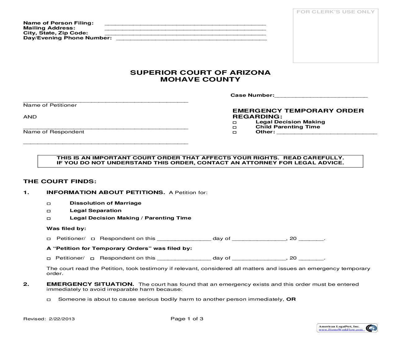 Emergency Temporary Order Regarding | Pdf Fpdf Doc Docx | Arizona