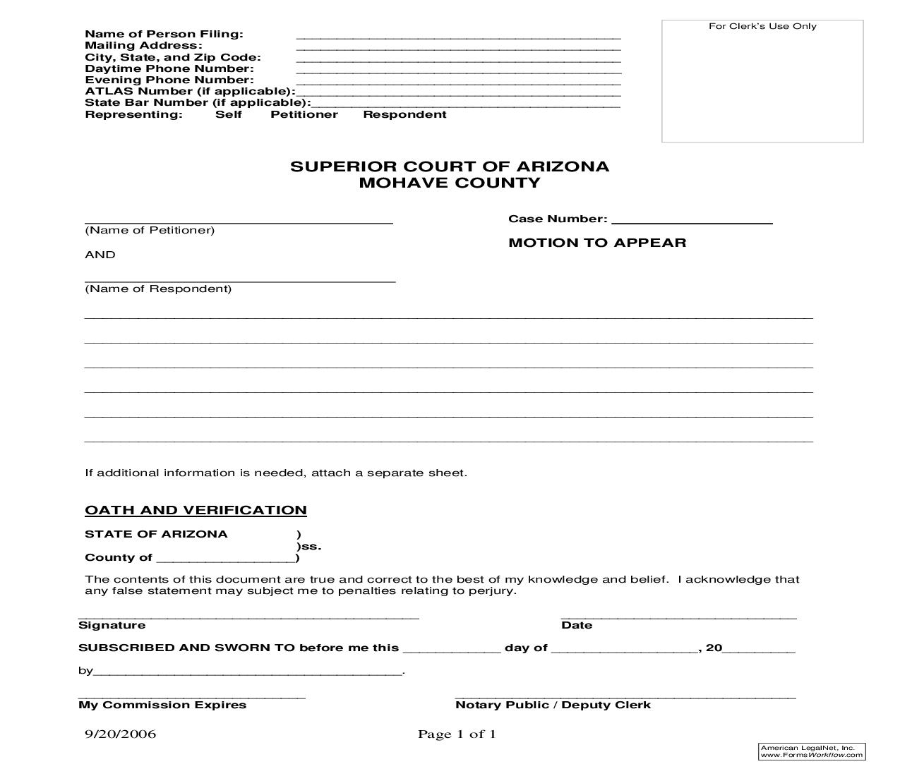Motion To Appear (Mohave County) | Pdf Fpdf Doc Docx | Arizona