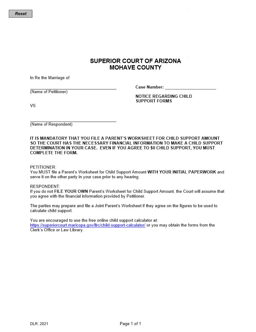 Notice Regarding Child Support Forms | Pdf Fpdf Doc Docx | Arizona