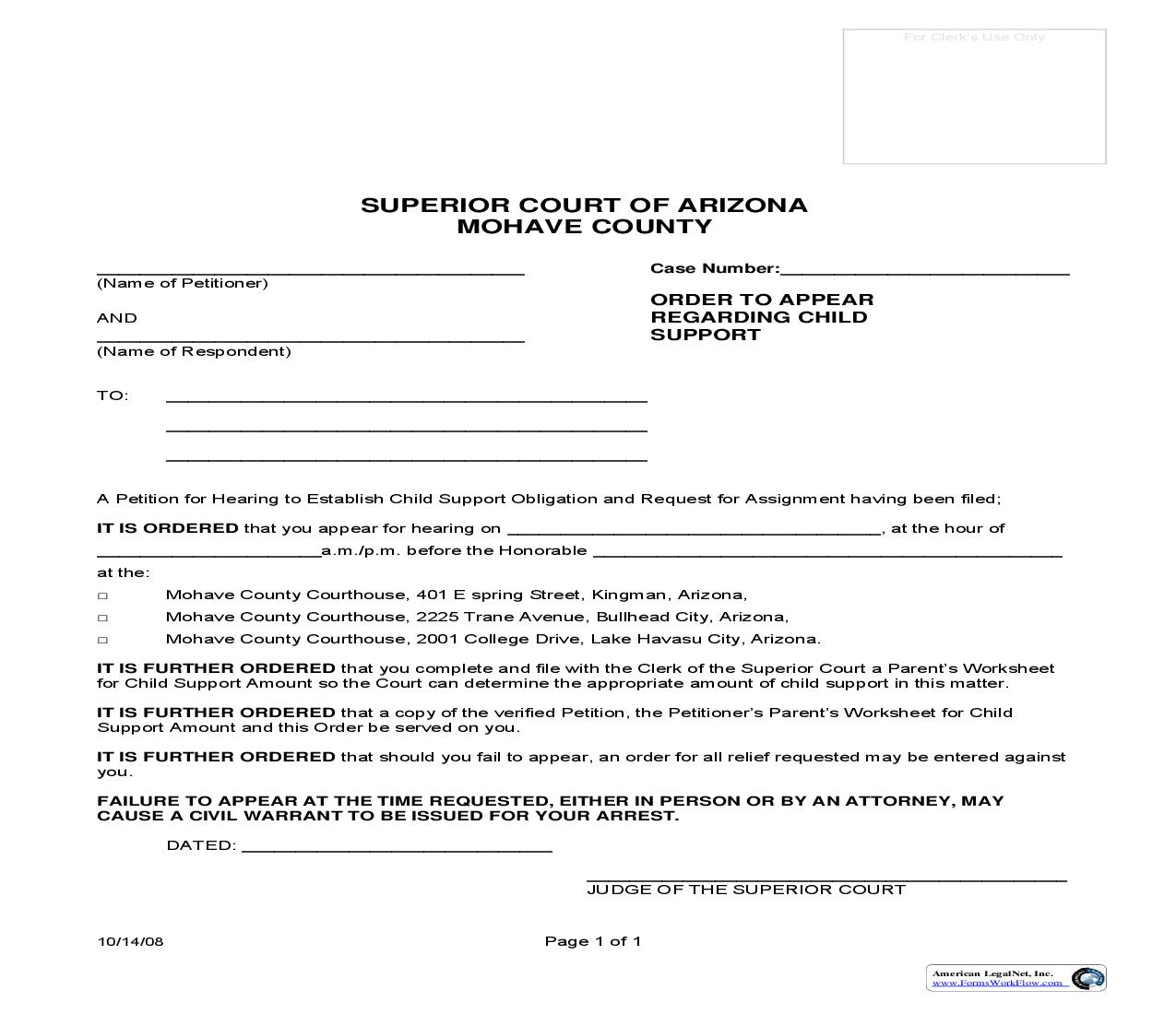 Order To Appear Regarding Child Support | Pdf Fpdf Doc Docx | Arizona