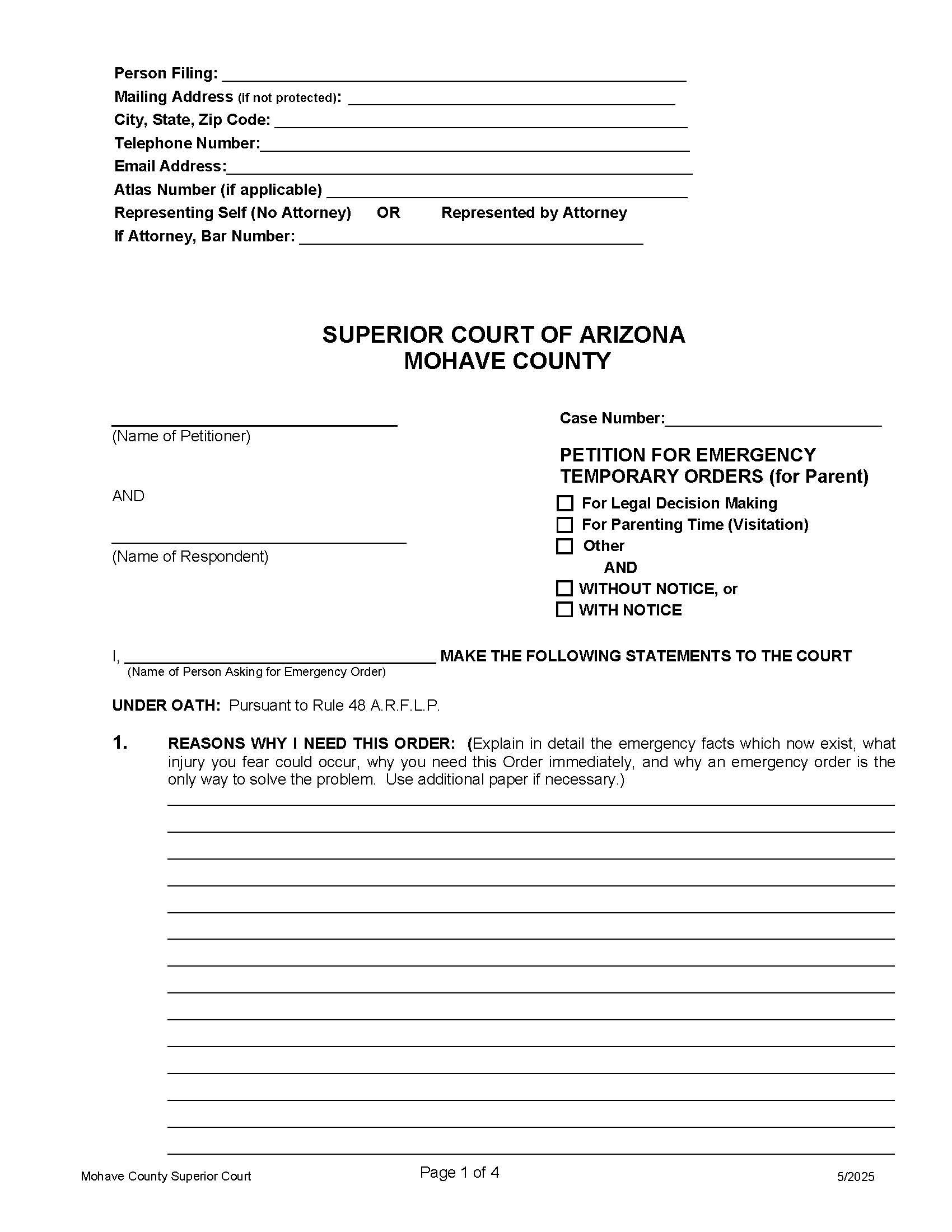 Petition For Emergency Temporary Order | Pdf Fpdf Doc Docx | Arizona