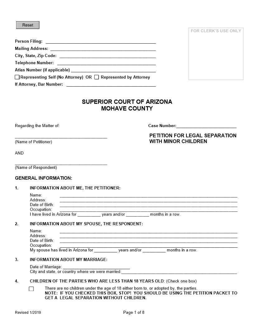 Petition For Legal Separation With Minor Children | Pdf Fpdf Doc Docx | Arizona