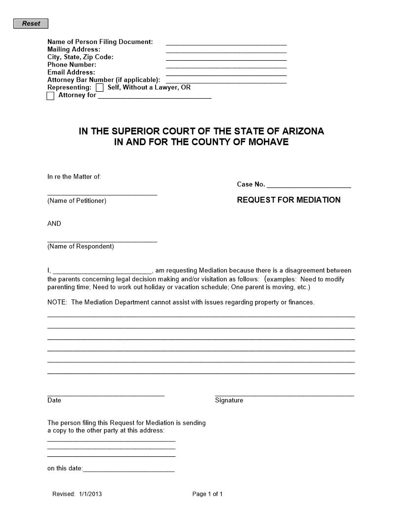Request For Mediation | Pdf Fpdf Doc Docx | Arizona