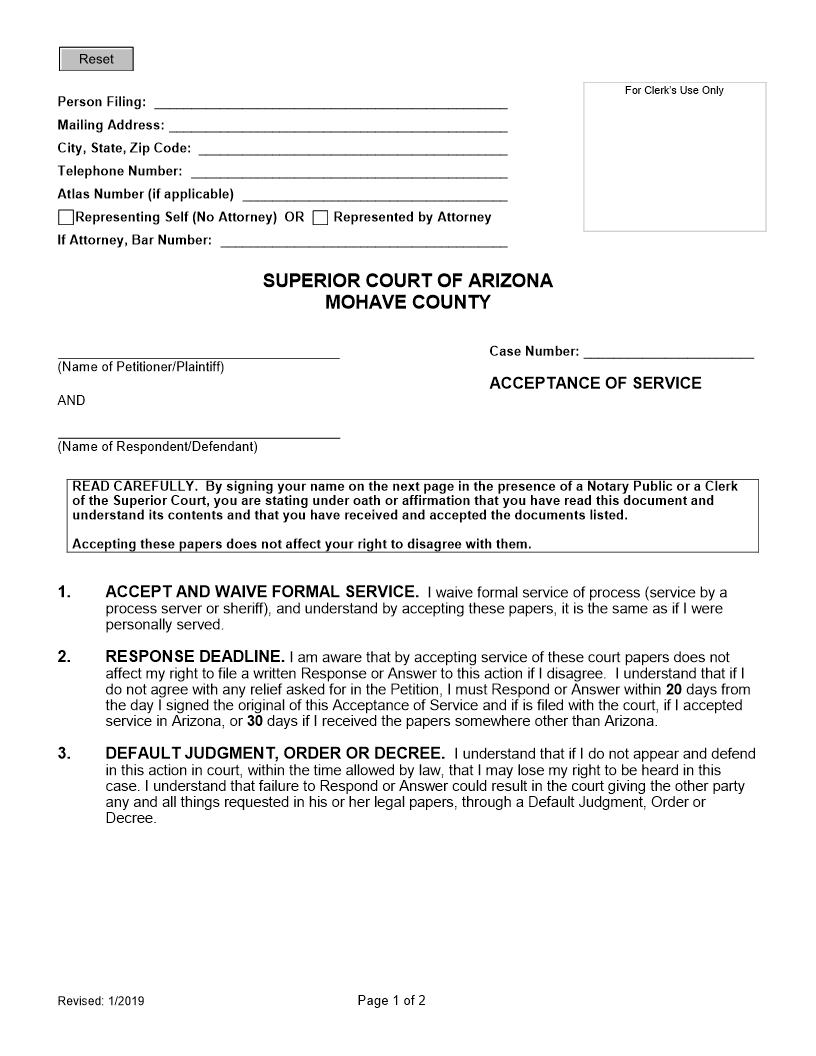 Acceptance Of Service | Pdf Fpdf Doc Docx | Arizona