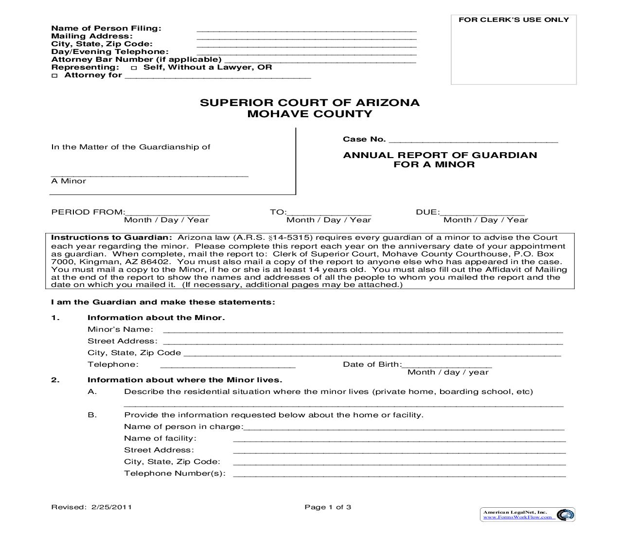 Annual Report Of Guardian For A Minor | Pdf Fpdf Doc Docx | Arizona