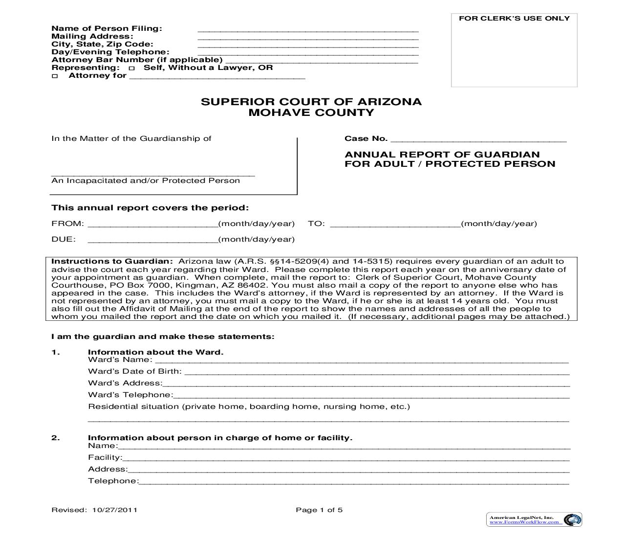 Annual Report Of Guardian For Adult-Protected Person | Pdf Fpdf Doc Docx | Arizona