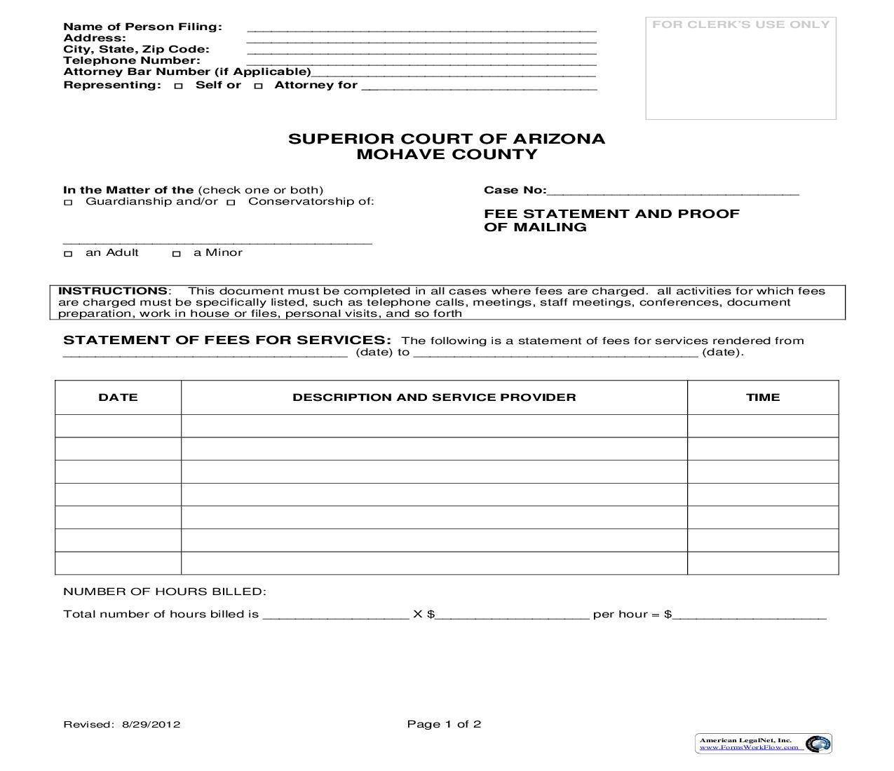 Fee Statement And Proof Of Mailing | Pdf Fpdf Doc Docx | Arizona
