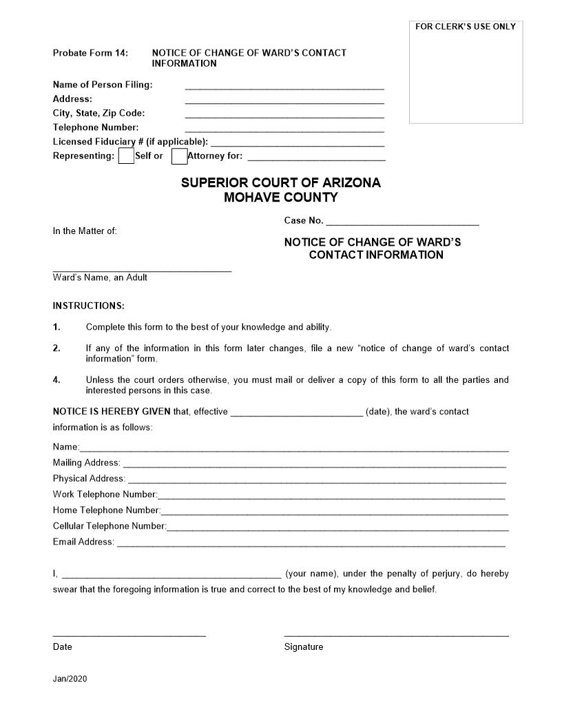 Notice Of Change Of Wards Contact Information | Pdf Fpdf Docx | Arizona