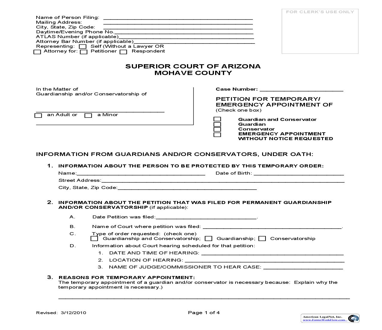 Petition For Temporary Emergency Appointment Of | Pdf Fpdf Doc Docx | Arizona