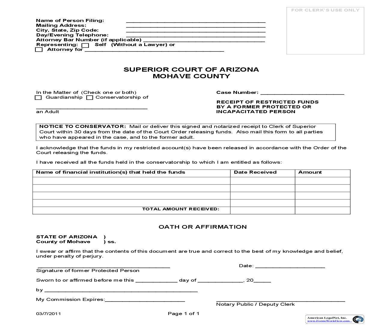 Receipt Of Restricted Funds By A Former Proteced If Incapacitated Person | Pdf Fpdf Doc Docx | Arizona
