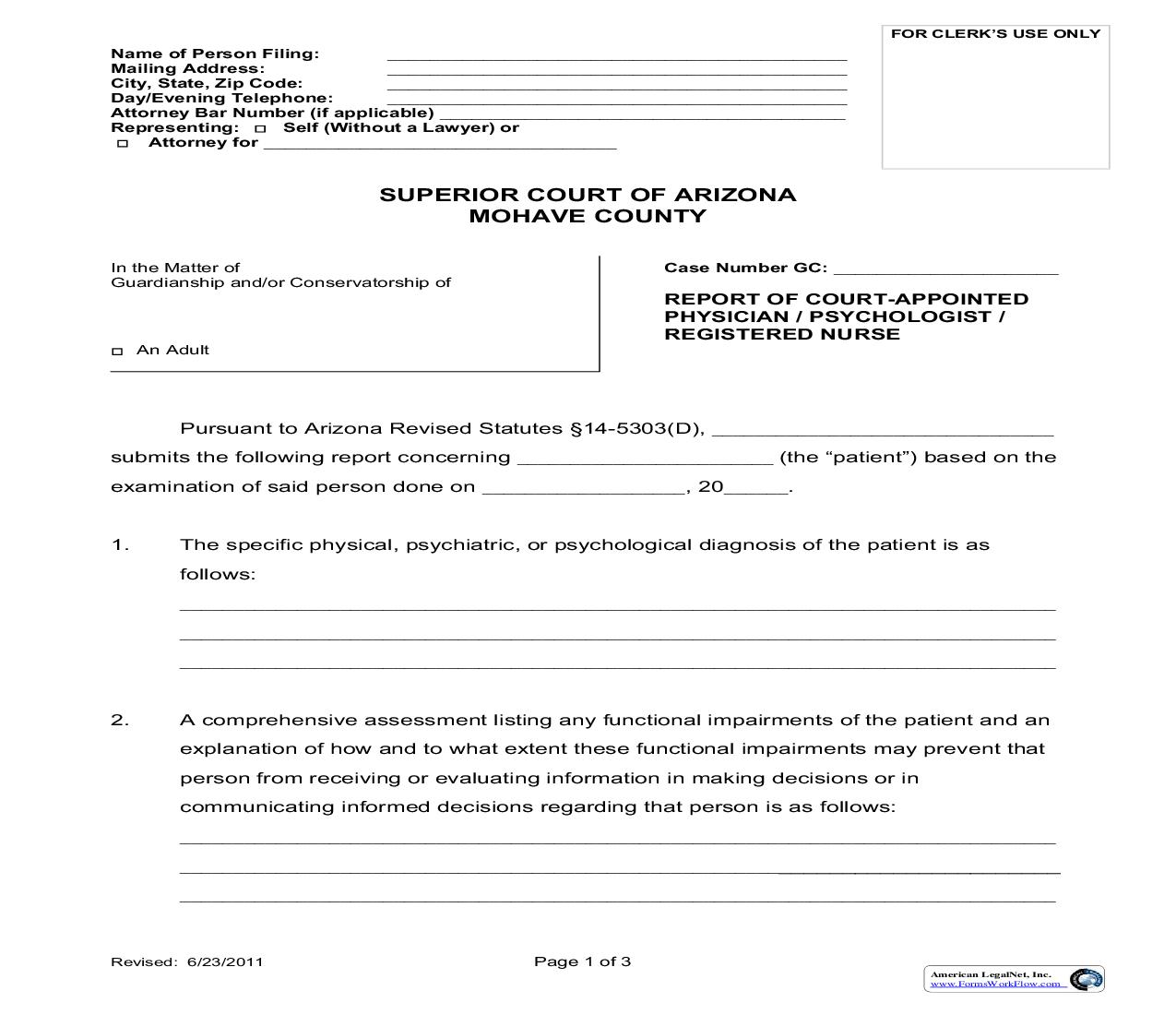 Report Of Court Appointed Physician-Psychologist-Registered Nurse | Pdf Fpdf Doc Docx | Arizona