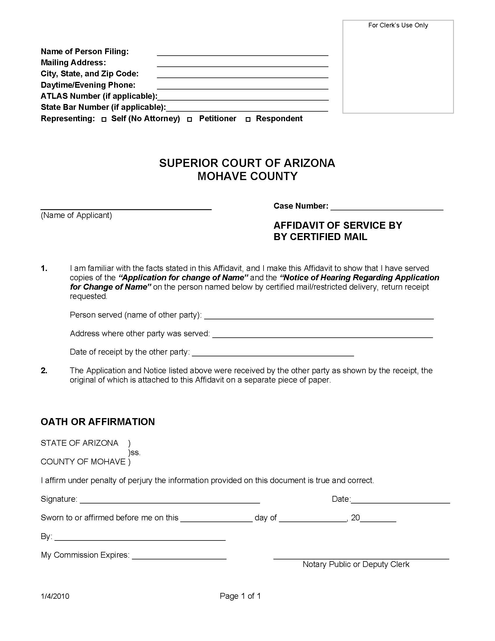 Affidavit Of Service By Certified Mail | Pdf Fpdf Doc Docx | Arizona