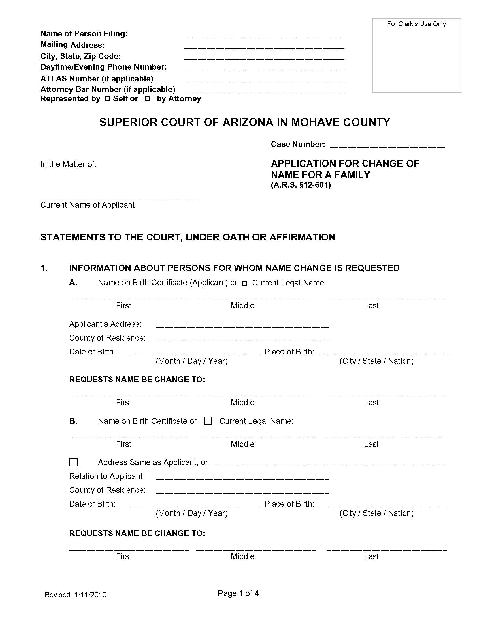 Application For Change Of Name For Family | Pdf Fpdf Doc Docx | Arizona